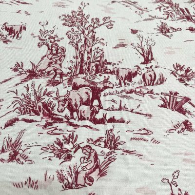 Tessuto in puro cotone Toile de jouy in stile campestre azzurro bordeaux 11