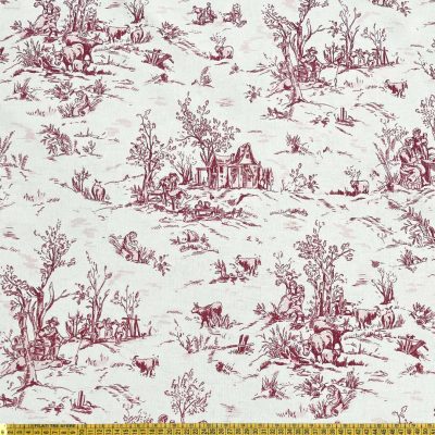 Tessuto in puro cotone Toile de jouy in stile campestre azzurro bordeaux 10