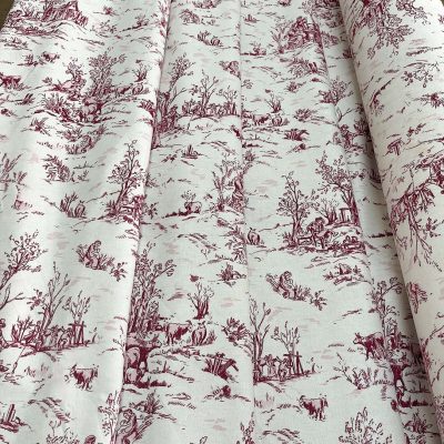 Tessuto in puro cotone Toile de jouy in stile campestre azzurro bordeaux 6