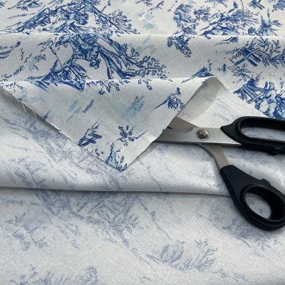 Tessuto in puro cotone Toile de jouy in stile campestre azzurro bordeaux 5