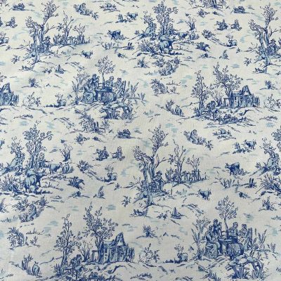 Tessuto in puro cotone Toile de jouy in stile campestre azzurro bordeaux 4