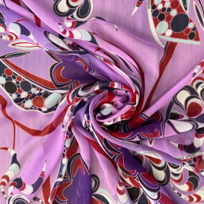 Chiffon goffrato di seta fantasia astratta multicolor 5