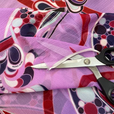Chiffon goffrato di seta fantasia astratta multicolor 3