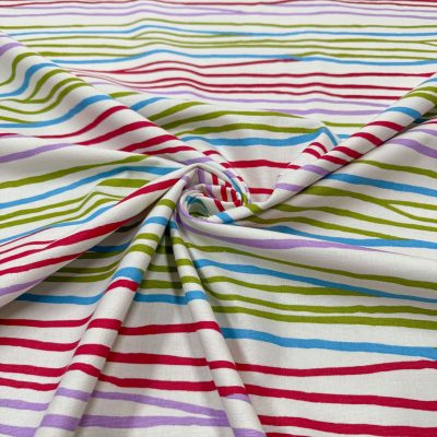 Tessuto arredamento a righe rosso azzurro verde lilla 2