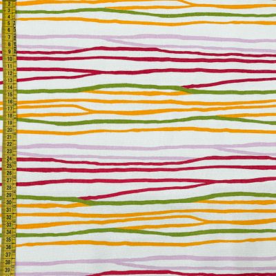 Tessuto da arredamento in cotone a righe rosso verde arancione e lilla 3