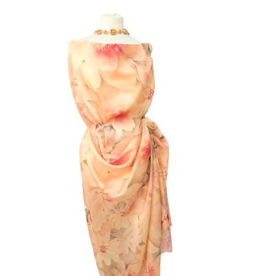 Tessuto pura seta made in italy fiori vintage rosa pesca 1