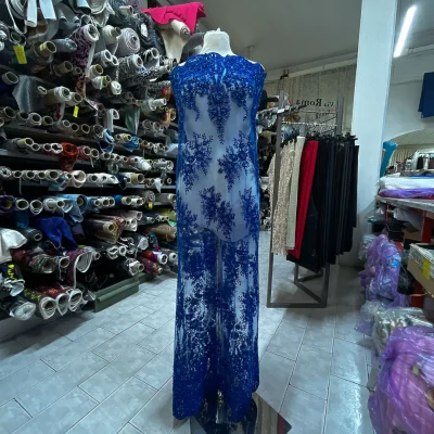 Pizzo in tulle con preziosi ricami blu reale 3