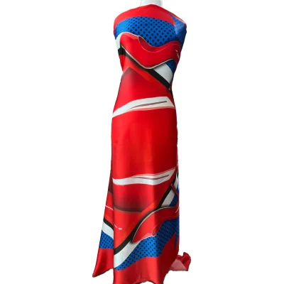 Scampolo in raso di seta fantasia astratta con tacchi - multicolor 145x140 cm