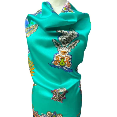 Scampolo di tessuto in raso di seta fantasia esotica mannequin 1