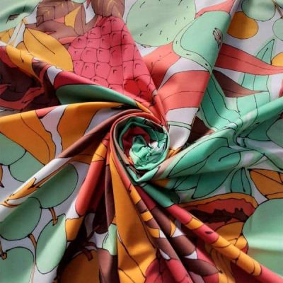 Tessuto bielastico fantasia con frutti esotici Alt.150 cm