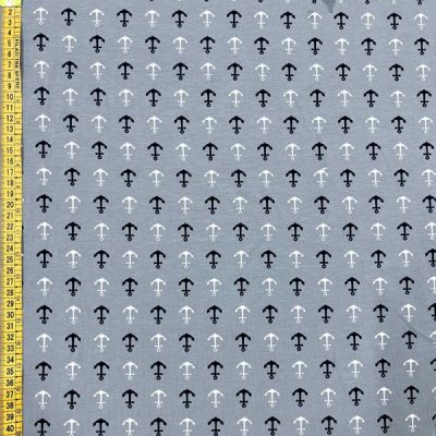 Maglina di cotone a fantasia di ancore bianche e blu 1