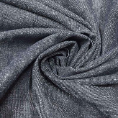 Tessuto Misto lino effetto jeans colore blu con sfumature chiare - Alt.150 cm