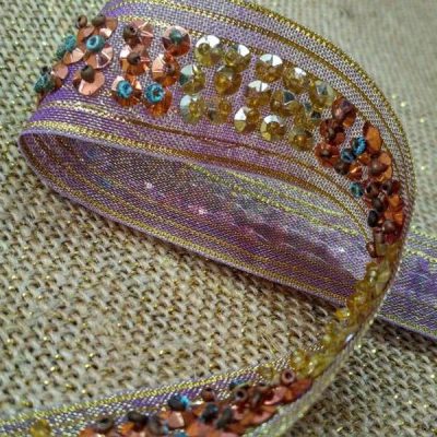 Nastro in stile Art Dec&ograve; con paillettes oro e rame bronzo 3