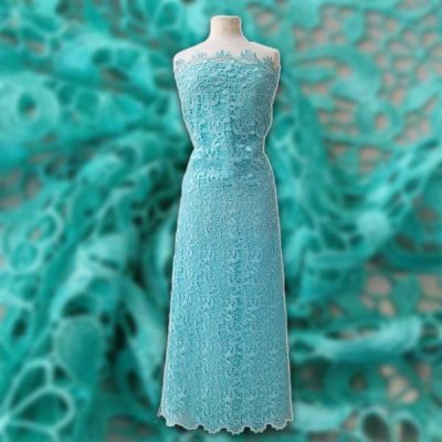 Tessuto in pizzo macram&egrave; tiffany blu 6