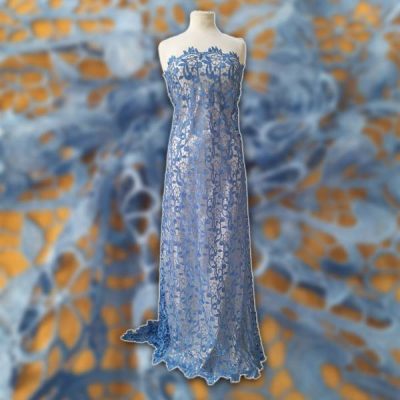 Tessuto in pizzo macram&egrave; tiffany blu 9