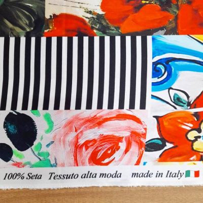 raso di seta made in italy fantasia floreale effetto collage 2