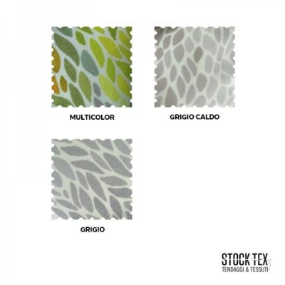 Galleria varianti prodotto Tessuto per tende crepe effetto seta con fantasia a foglie multicolor bianco