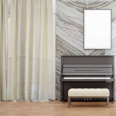 Tessuto per tende in mussola con piombino giallo ocra Alt.300 cm