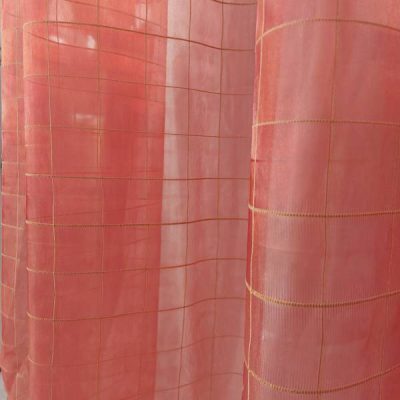 Tessuto per tende in organza corallo a scacchiera - Alt. 300 cm