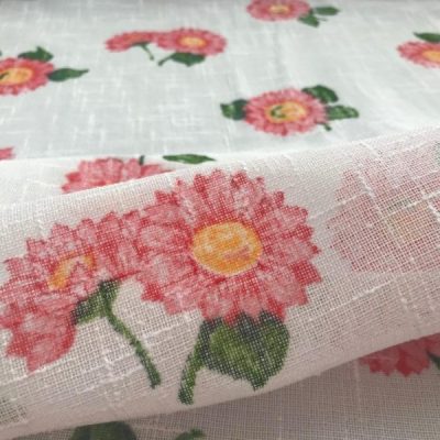 Tessuto per tende a vetro tendine rustico con fantasia floreale bianco al metro dettaglio 1