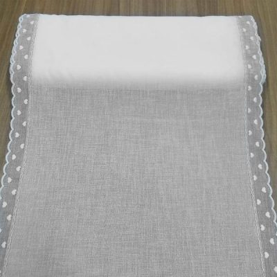 Tessuto per tende a vetro con orli ricamati cuore shabby chic al metro pezza