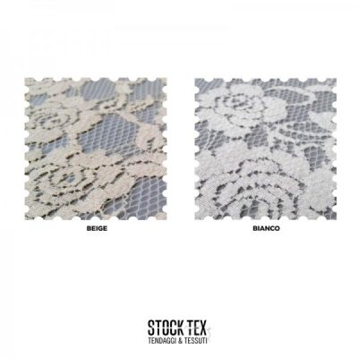 Pizzo ricamato motivo floreale beige bianco 6