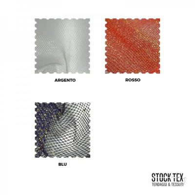 Galleria varianti prodotto Tessuto a rete per abiti e decori al metro blu navy, rosso e argento