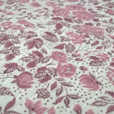 Tessuto per abiti in flanella motivo a fiori colorato rosa antico e bianco al metro 2