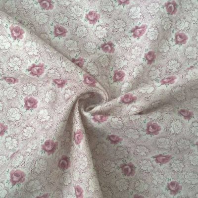 Tessuto per abiti in flanella motivo a fiori colorato rosa antico e bianco al metro 3