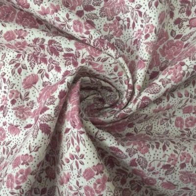Tessuto per abiti in flanella motivo a fiori colorato rosa antico e bianco al metro 4
