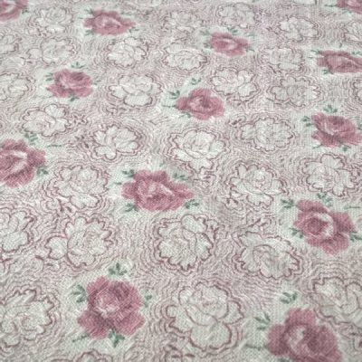 Tessuto per abiti in flanella motivo a fiori colorato rosa antico e bianco al metro 1