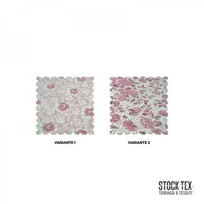 Tessuto per abiti in flanella motivo a fiori colorato rosa antico e bianco al metro galleria varianti