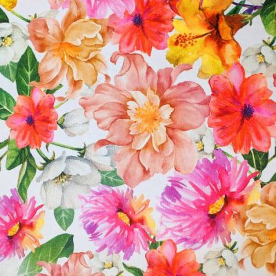 Tessuto in puro cotone fantasia floreale stile acquerello Alt.280cm