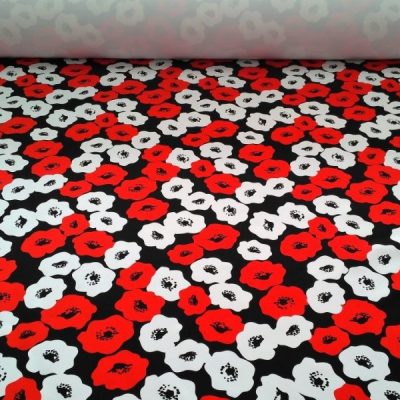 Tessuto bielastico a fantasia papaveri effetto pop art - Alt.140cm