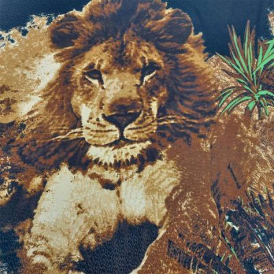 Tessuto con macro stampe di leoni Alt.150 cm