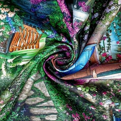 Tessuto in cotone per tovaglie e arredamento magic garden multicolor al metro arricciato 5