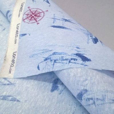 Tessuto in cotone per tovaglie e arredamento marinaro loneta con barche al metro 2 piega