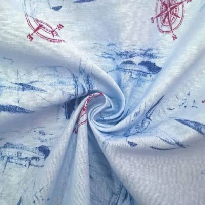 Tessuto in cotone per tovaglie e arredamento marinaro loneta con barche al metro 1 arricciato