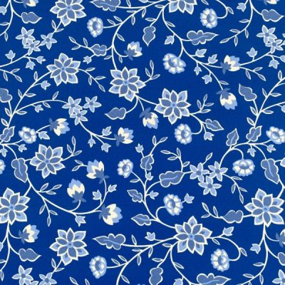 Tessuto d'arredo con motivo floreale bianco azzurro su sfondo blu 4