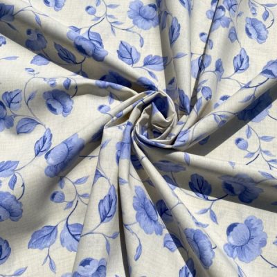 Tessuto d'arredo con motivo floreale viola su sfondo panna 4