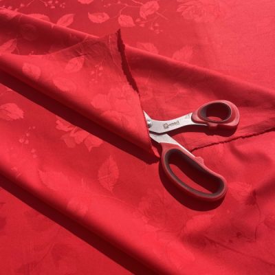 Tessuto d'arredo con rose brillanti tono su tono rosso puro 2