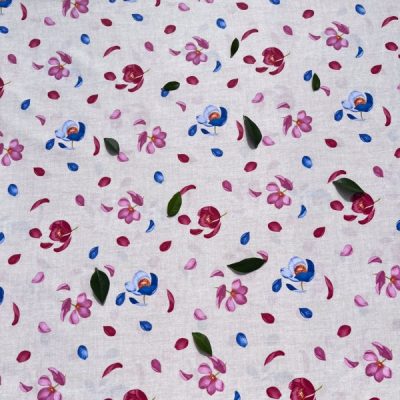 Tessuto d'arredo esplosione floreale blu e magenta 1