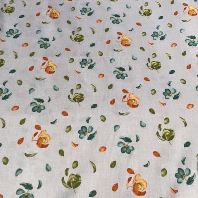 Tessuto d'arredo esplosione floreale verde e arancione 1