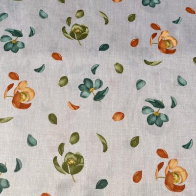 Tessuto d'arredo esplosione floreale verde e arancione 2