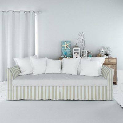 Tessuto da arredamento con righe grandi colore tortora bianco 1