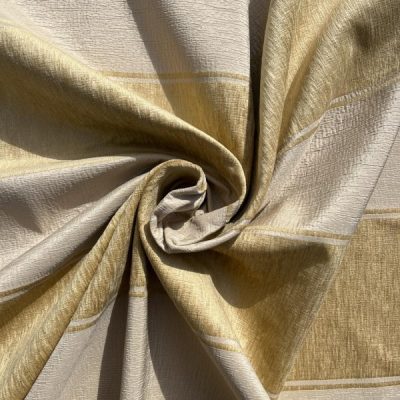 Tessuto da arredamento con righe grandi colore tortora e oro antico 1