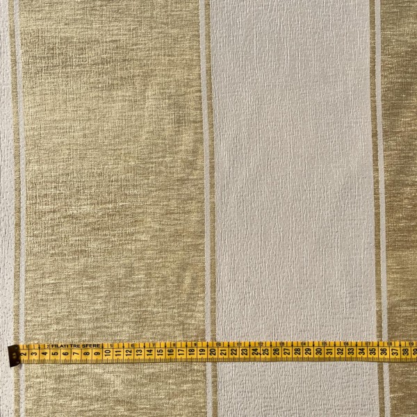 Tessuto da arredamento con righe grandi colore tortora e oro antico 2