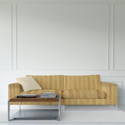 Tessuto da arredamento con righe grandi colore cammello e oro perlato 1