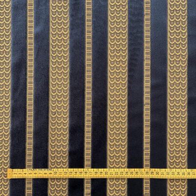 Tessuto da arredamento con strisce blu notte e giallo ocra 2