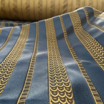 Tessuto da arredamento con strisce blu notte e giallo ocra 3